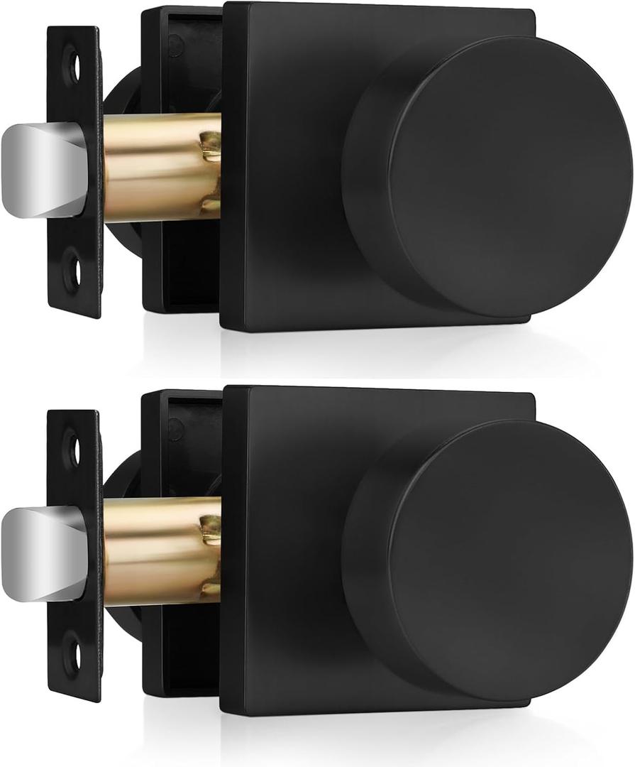 Haidms Matte Black Door Knobs Passage, Heavy Duty Square Matte Black Hall and Closet Door Knobs for Hallway, Zinc Alloy Passage Door Knob Hallway (2 Pack)