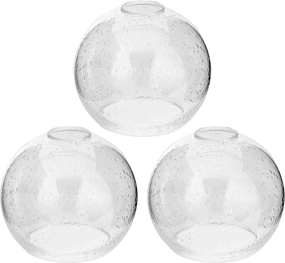 Handblown Clear Seeded Glass Globe Shade 1.65" Fitter Opening Replacement Lamp Shade for Pendant Lights, Chandeliers, Wall Sconces, Vanity & Ceiling Fixtures (3 Pack)