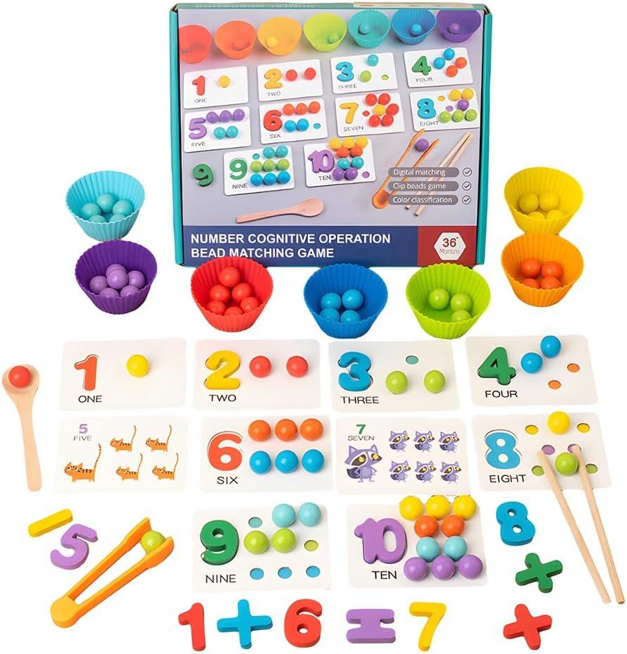 Montessori Arithmetic Math Toy Set, Toddler Wooden Montessori Toys for 2 3 4 5 6 Years Old, Number Cognitive Clip Bead Matching Game, Boy Girl Birthday Gift Montessori Arithmetic Math Toy Set, Toddler Wooden Montessori Toys for 2 3 4 5 6 Years Old, Number Cognitive Clip Bead Matching Game, Boy Girl Birthday Gift