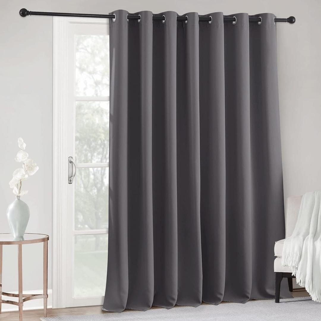RYB HOME Blackout Patio Door Curtain - Room Divider Curtain Thermal Insulated Vertical Drapes Window Treatment for Sliding Glass Door Backdrop, Wide 100 x Long 95 inch, Grey