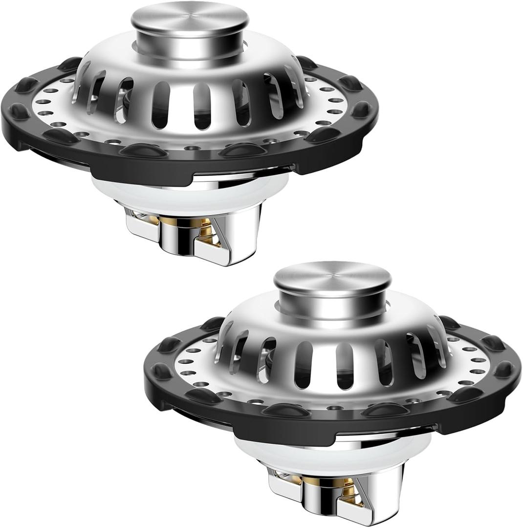 2PACK Universal Bathtub Drain Stopper Shower Hair Catcher Bathroom Sink Strainer, Tub Stopper with Visible Top Strainer, Brass Metal 3 in 1 Pop-up Stopper for Standard 1.1''~2.36'' Hole, Chrome