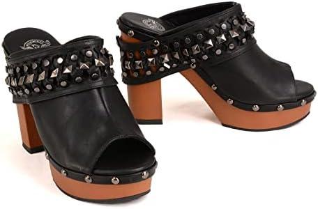 Milwaukee Leather MBL9415 Women's Black Peep-Toe Platform Fashion Casual Clog with Wrap Around Studding, Size 9