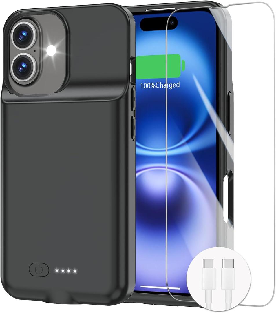 GIN FOXI Battery Case for iPhone 16 Plus, Fast Charging Case Charger 8500mAh Ultra-Slim Lightweight 15W Battery Pack Rechargeable Anti-Fall TPU Juice Box for iPhone 16 Plus Charging Case(6.7") Black
