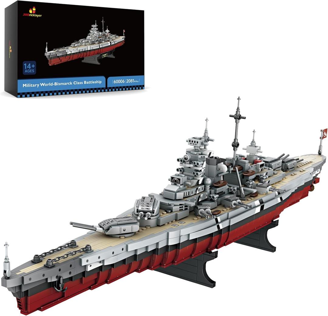 JMBricklayer Battleship Building Block Set 60006, Military Warship Toys Bismarck Class Battle Ship Boat Kit, Collectible Display Sets for Adults, Army Toy Gifts for Adults
