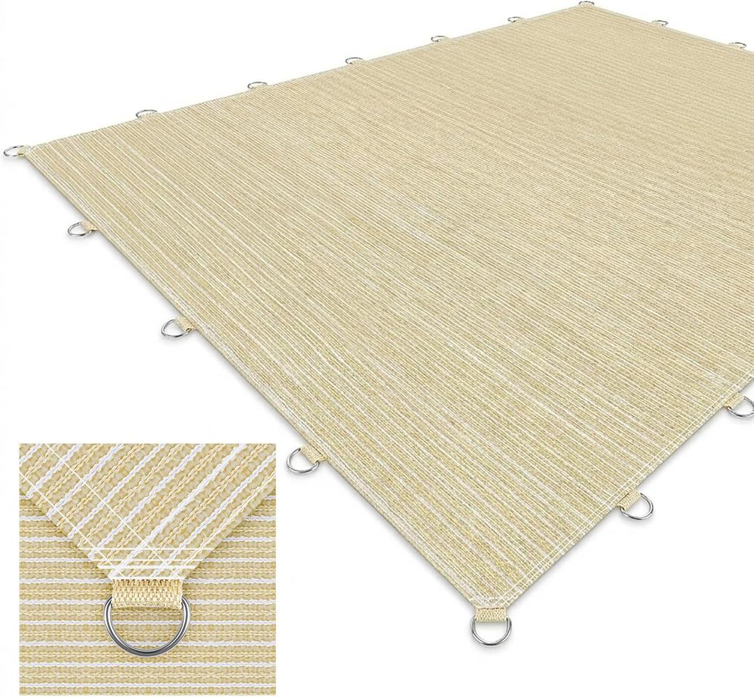 6X8 FT 90% Sun Shade Cloth, Sunblock Shade Fabric with D-Rings, Sunshade Cover for Patio Pergola Deck, UV Protected Breathable Netting with Zipties & Ropes, Beige