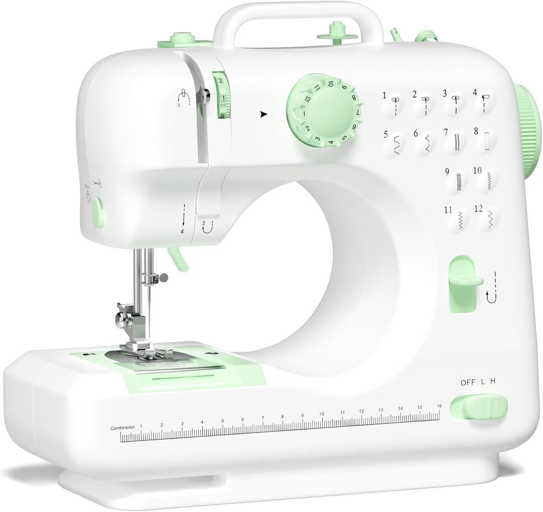 Beginner Sewing Machine, 12 Built-in Stitches with Foot Pedal, 2-Speed Control, Portable Mini Sewing Machine for Home Travel Use & Sewing Enthusiasts (green)