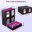 Card Deck Box for MTG with Commander Display, 5 in 1 Card Storage Box Fits 400+ Double-sleeved Cards, Deck Case for TCG Cards with Dividers, Dice Tray, Magnetic Card Holders, Black Purple