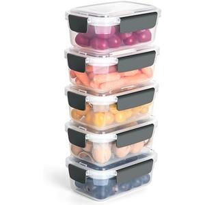 YORY 3 cup Plastic Food Storage Containers with Lids Nestable Freezer Dishwasher Safe Rectangle Container Set,5-Pack