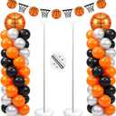 Yalikop 2 Sets Basketball Party Balloon Column Stand Kit with 2 Basketball Foil Balloons 90 Latex Balloons and Banner, Adjustable Balloon Stands for Sports Game Birthday Party Decoration