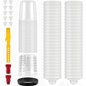 Upgraded Disposable Paint Cup Kit,High-Capacity Mixing Cup System 20 Ounce (600ml) Kit - 50Pack Paint Cups with Lids, Hard Cup with Retainer Ring, 10PCS Plugs, 2 Cup Adapter, Industrial Spray Guns