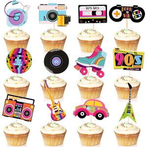 Epakh 48 Pieces 90s Cupcake Topper Hip Hop Dance Retro Skate Cupcake Toppers 90s Theme Birthday Cake Party Decorations Stuff for 90's Throwback Party Decorations Supplies