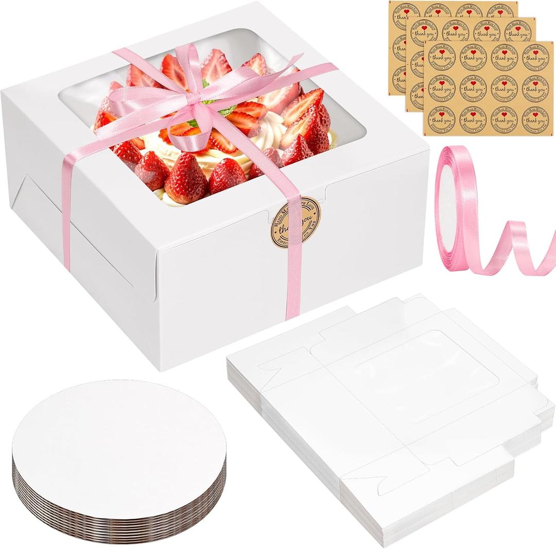 26pcs 8x8x4 Inches Cake Boxes White Bakery Boxes, White Bread Boxes with Windows for Pastries, Cupcakes, Cookies, Pie, Muffins and Donuts