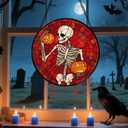 Stained Glass Window Hanging - Halloween Decorations Skeleton Pumpkin Suncatcher for Doors Garden Indoor Spooky Funny Sun Catchers Gothic Decor Horror Gifts for Women Men Friend 7.8 in (Red)