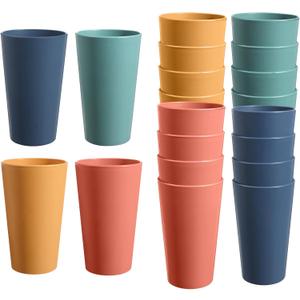 HEYCOME Set of 16 Wheat Straw Cups, 16 Pcs 20 oz Unbreakable Drinking Cups, Reusable Plastic Cups Sets, Water Glasses Tumblers, Microwave & Dishwasher Safe, Bpa Free, 4 Colors
