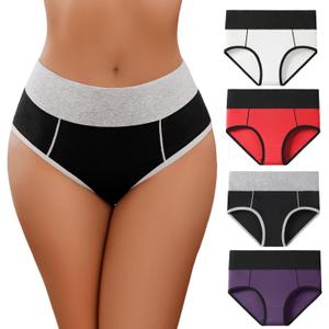 Avidlove Womens Underwear Cotton Hipster Panties High Waist Briefs Color Clash Underpants 1-4 Packs (Small)