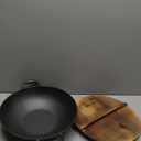 14-Inch Pre-Seasoned Cast Iron Wok with Lid - 6 Quart Flat Bottom Carbon Steel Pan for Stir Frying, Works on Induction & All Stovetops