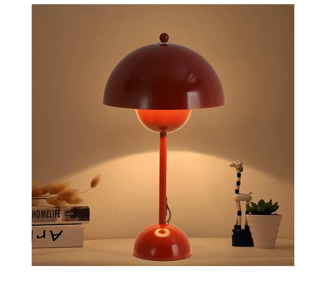 COSYLUX Modern Small Table Lamp for Bedroom, Cute Dome Shade Reflecting Light Reading Lamp for Living Room, Kid's Room, Study, Office, Beside Bedside Nightstand Desk Lamp(Dark Red/Burgundy)