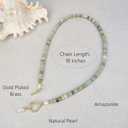 Amazonite Necklace, Colored Natural Stone Amazonite Beaded Necklace with Freshwater Pearl, 18 Inch Beaded Choker Summer Beach Jewelry for Women