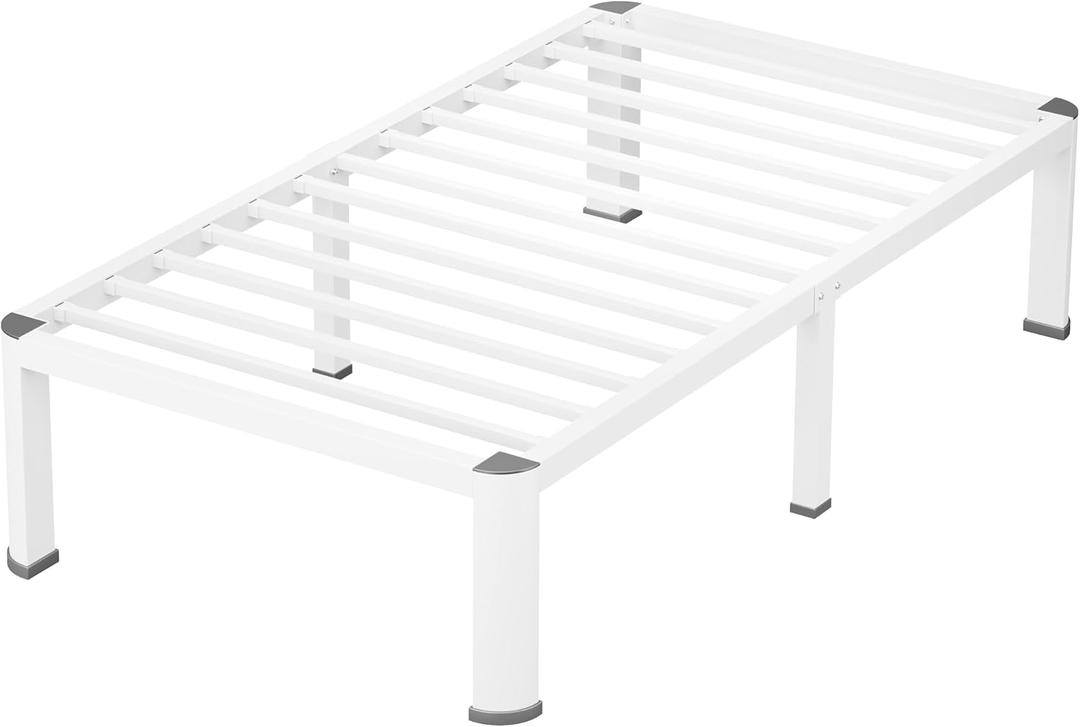 VIPSHOW 14 Inch White Twin Heavy Duty 3500lbs Bed Frame with Round-Corner