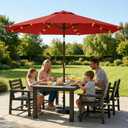 11FT Solar Lighted Patio Umbrella, Outdoor Table Market Umbrellas with Crank Lift, 32 LED Lights, 8 Sturdy Ribs, UV-Resistant for Deck, Garden, Pool