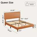 Queen Upholstered Platform Bed Frame with Headboard, Faux Leather Modern Bed Frame with Wood Slat Support, No Box Spring Needed, Easy Assembly, Orange-Brown