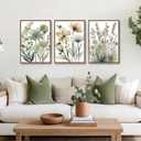 SongZest 3 Piece Green Botanical Framed Wall Art Boho Floral Canvas Art Prints Neutral Flower Pictures Wall Decor Minimalist Nature Paintings Artwork for Bedroom Bathroom Living Room 16x24in, 16x24 Natural
