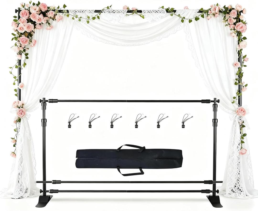 10x8ft Adjustable Metal Telescopic Tube Backdrop Standfor Parties and Photography Sessions Heavy Duty Background StandPortable Install and Repeat use Banner Stand for Photoshootwith Carrying Bag
