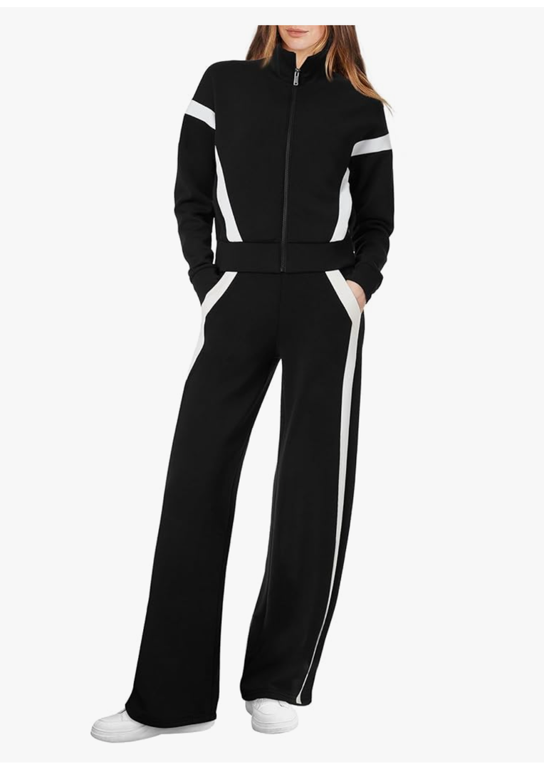 XIEERDUO Lounge Sets for Women 2025 Sweatsuit 2 Piece Outfits Sweatshirt Wide Leg Sweatpant Tracksuit Matching Set M