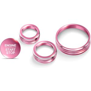 for 2023-2026 Ford Escape Accessories, 4PCS Aluminum Alloy Knob Covers Trim Set (Pink) - Push Start Button, Volume, Headlight & Gear Shift