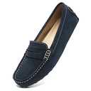 Osslue Women's Blue Suede Leather Casual Penny Loafers Retro Ladies Moccasins Driving Mocs Comfort Slip-On Fashion Boat Shoes Classic Flats 8 M US XYM-1208-LAN080