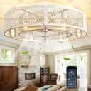 Depuley Modern Ceiling Fans with Light: Cement Flush Mount Ceiling Fans with Remote  26 in Industrial Farmhouse Low Profile Fandelier Ceiling Fan Light Fixture for Kitchen Bedroom Dining Room