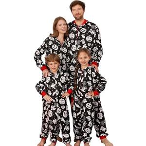 Matching Halloween Onesie Pajamas for Family, Halloween Onesie Adult Pajama Pumpkin Printed Hooded Pjs One Piece Sleepwear, Women -M, 1 Piece