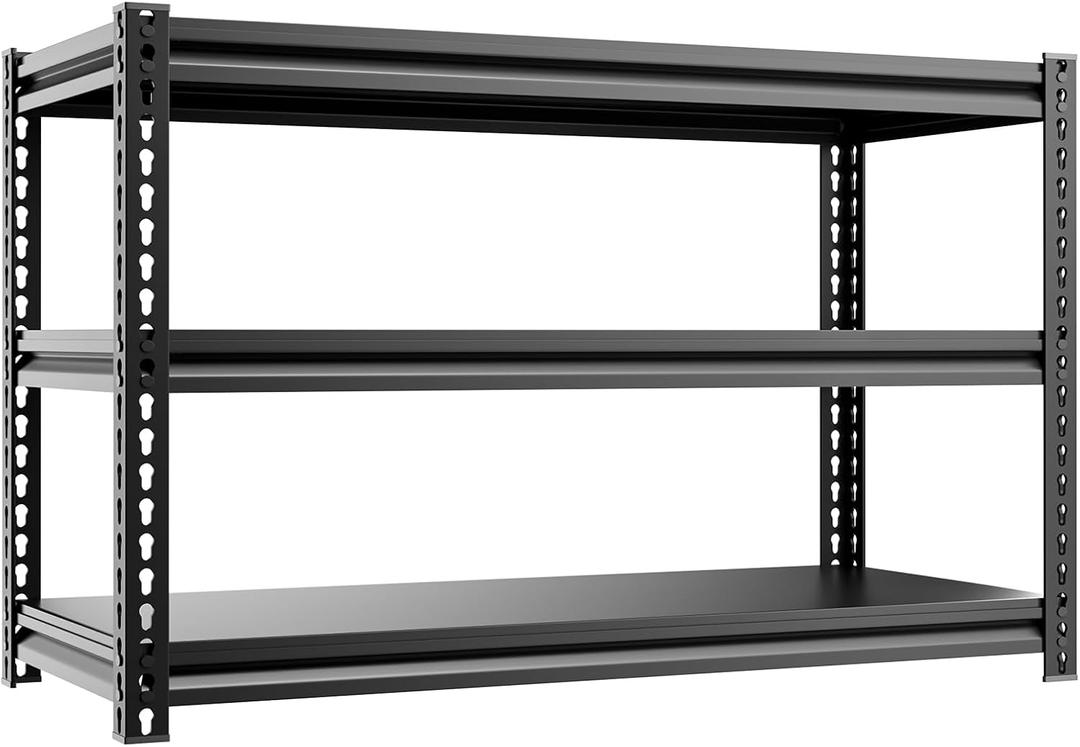 3-Tier 48D X 17.7W X 40H Garage Shelving Heavy Duty 1800LBS Shop Shelves Heavy Duty Adjustable Unit Rack Metal Rack (Black)
