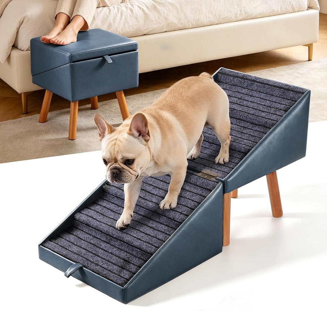 21.06”H Dog Ramp for High Bed,Faux Leather Dog Stairs for Beds