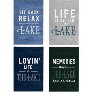 Kunlisa Black Blue Lake Kitchen Towels Lake House Decor, Life is Better at The Lake Beach Decorative Hand Towels for Bathroom, Lake House Life Gifts for Women, 16×24 Inch, Set of 4