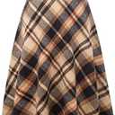 IDEALSANXUN Womens Plaid Wool Skirts Elastic Waist A-Line Pleated Tartan Long Skirts, Large