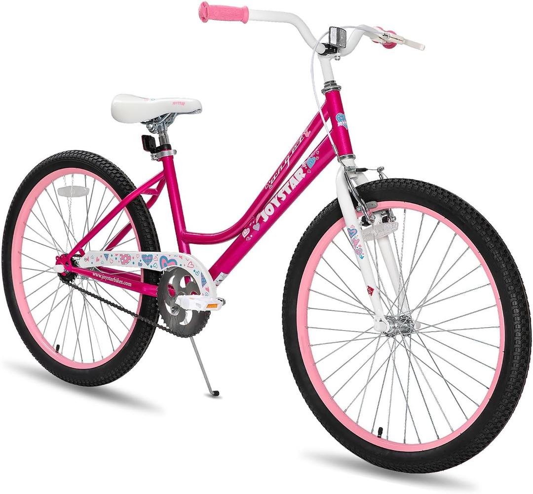 JOYSTAR Angel Girls Bike for Toddlers and Kids Ages 2-13 Years Old, 12 14 16 18 20 Inch Kids Bike with Training Wheels & Basket, 20 24 Inch Girls Bicycle with Handbrake & Kickstand (Fuchsia)