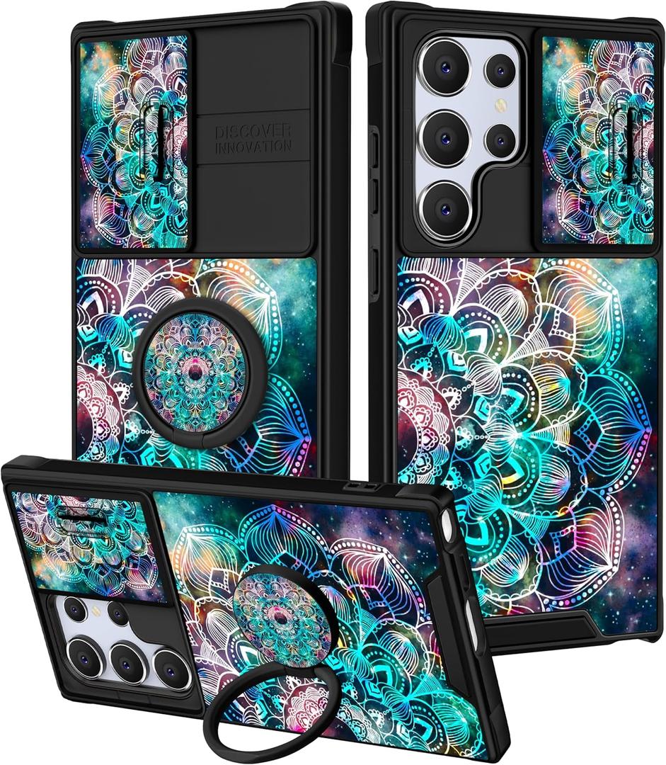 Funermei for Samsung Galaxy S25 Ultra Case - Women Girls Cute Phone Cover Pretty Aesthetic Girly Flower Blue Unique Design with Camera Cover Ring Stand Funda for Samsung S25 Ultra Case