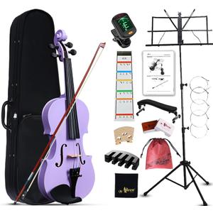 Aileen Violin 4/4 Full Size for Adults Beginners, Purple Fiddle Starter Kit for Students Age 12+, including Music Stand, Unique New Fingerboard Sticker, Mute