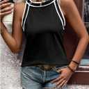 SOLY HUX Women's Summer Sleeveless Tank Tops Halter Neck Tunic Shirts Vacation Outfits (Black, L)