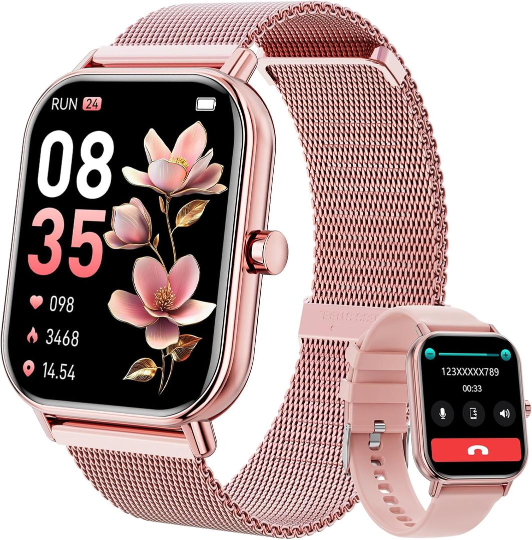 Smart Watch for Women Men, Fitness Tracker Watch for Android Phones iPhone Compatible, 1.85" Smart Watches for Women Men with Blood Oxygen, Heart Rate Monitor, 110+ Sport Modes Smartwatch (2 Strap)