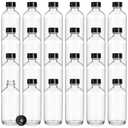 Bekith 24 Pack Clear Boston Round with Black Poly Cone Cap, 4 oz Clear Glass Bottles Sample Bottles for Juice, Ginger Shots, Oils, Whiskey, Liquids One Missing