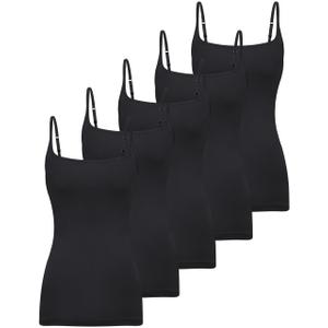 BQTQ 5 Pcs Womens Square Neck Camisoles Spaghetti Strap Slim Fitted Basic Camisole Tops for Women, (Black, L)