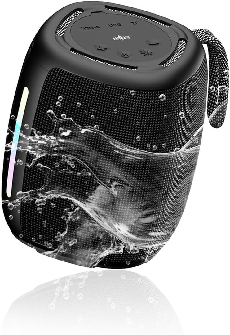 Portable Wireless Bluetooth Speaker with Bluetooth 5.3 TWS Pairing 12W Power 360 Stereo Surround Sound IPX5 Waterproof RGB Neon Light Effects Hands-Free High Definition Calling for Outdoor Indoor
