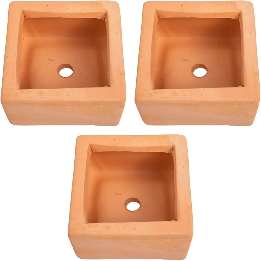 BESTOYARD 3 Pcs Small Square Terracotta Planters with Drainage Holes 3.54X1.96 Inch Clay Flower Pots for Indoor Outdoor Gardening and Succulent Plants