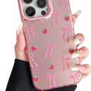 ZTOFERA for iPhone 14 Pro Case,Cute Pink Ribbon Bow Tie Planet Star Floral Aesthetic Phone Case,Trendy Slim Hard IMD Shockproof Protective Bumper Phone Cover for Women Girls,Strawberry