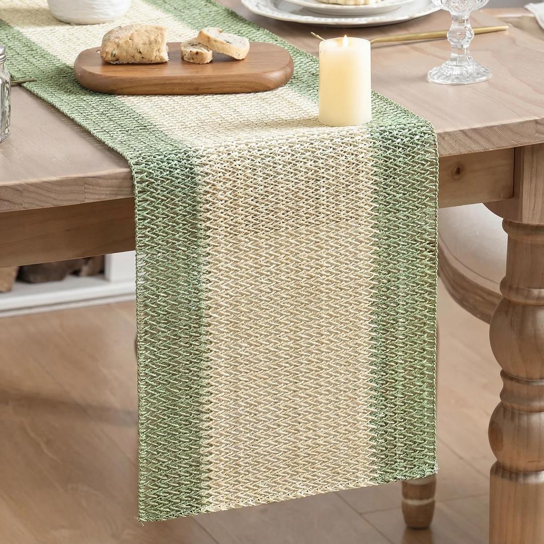 Artoid Mode Sage Green Farmhouse Rustic Paper Braided Table Runner, Seasonal Christmas Woven Kitchen Dining Table Decoration for Home Party Decor 12x72 Inch