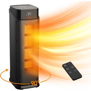 BREEZOME Space Heater Indoor, 1500W PTC Portable Electric Heaters for Home with Thermostat & 90 Oscillating, 24H Timer, Quiet Safety Ceramic Tower Heater with Remote for Bedroom Office