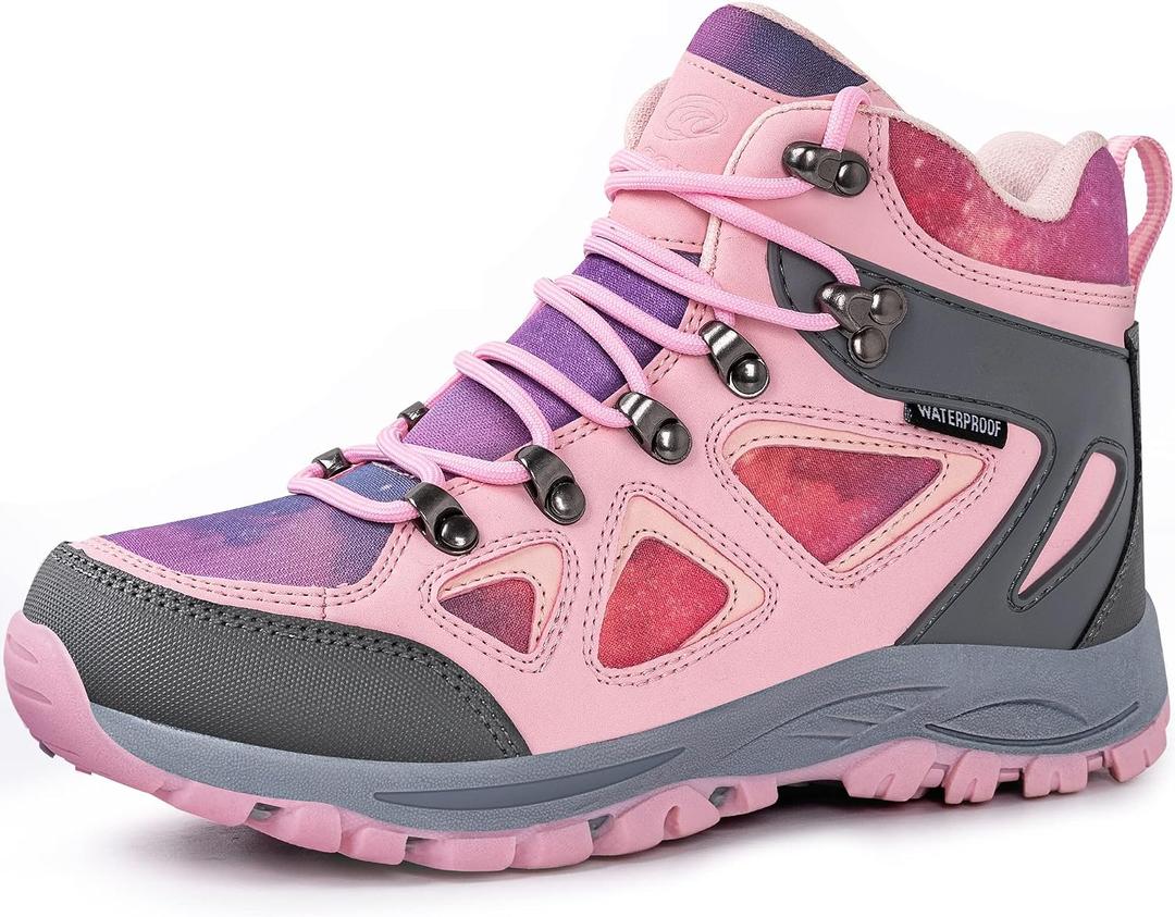 R CORD Kids Hiking Boots Waterproof Non-Slip for Outdoor Lace-Up Closure Girls Hiking Boots Durable TPR Traction Outsole Kids Hiking Shoes 5 Big Kid 