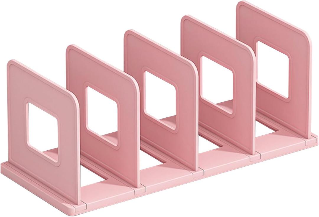 SAYEEC Desk File Sorter Vertical Desktop File Folder Organizer 4 Section Plastic Book Holder Adjustable Shelf Dividers Closet Purse Handbag Mail Binder Organizer Magazine Rack Stand Bookshelf (Pink), Pack of 2